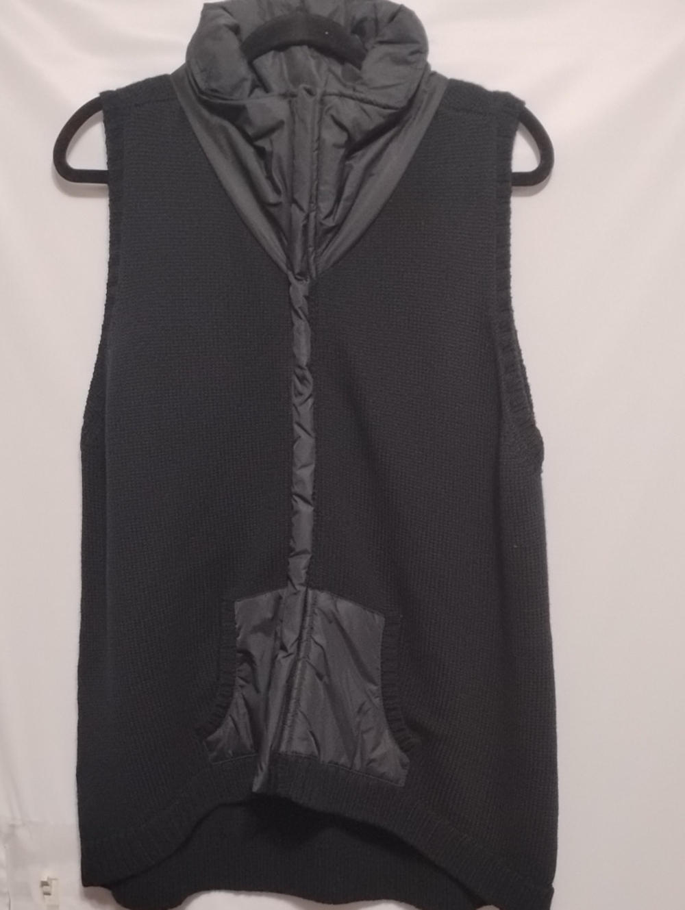 EILEEN Fisher Black Marino Wool Vest with Puffer Trim - Women XL Jackets & Coats